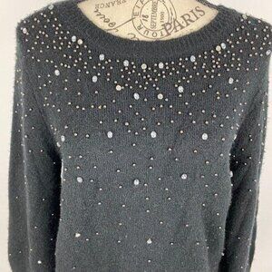 Halogen Black Jewelered Wool pullover sweater